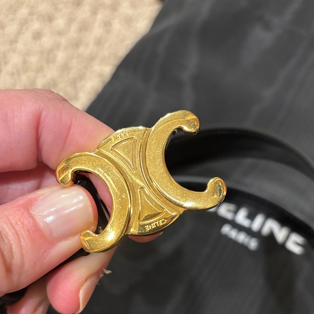 Celine Black Belt with Gold Buckle - Picture 2 of 7
